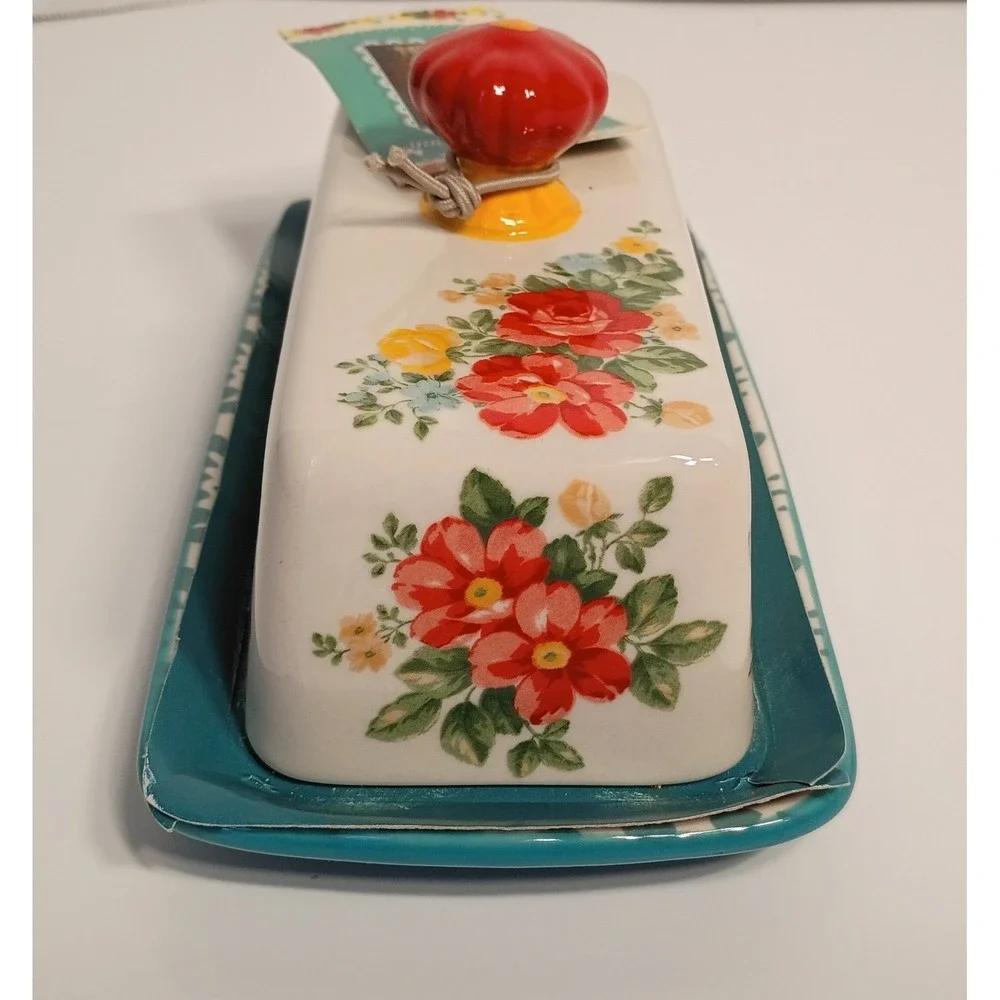 The Pioneer Woman Teal Vintage Floral Butter Dish, New With Tags
